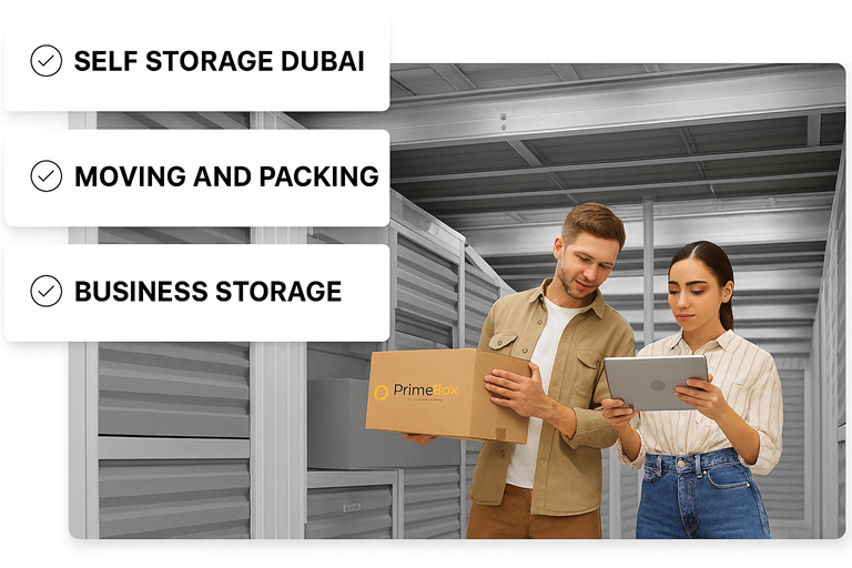 Self storage and moving services in Dubai - Primebox24 secure storage facility